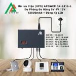 APOWER UPS QX-2416-L, Bộ Lưu Điện 5V 9V 12V, Dung Lượng 12000mAh, Màn Hình LED Hiển Thị Điện Áp, Bảo Vệ Camera Giám Sát, Router, Wifi, DVR, Tiết Kiệm Điện Năng